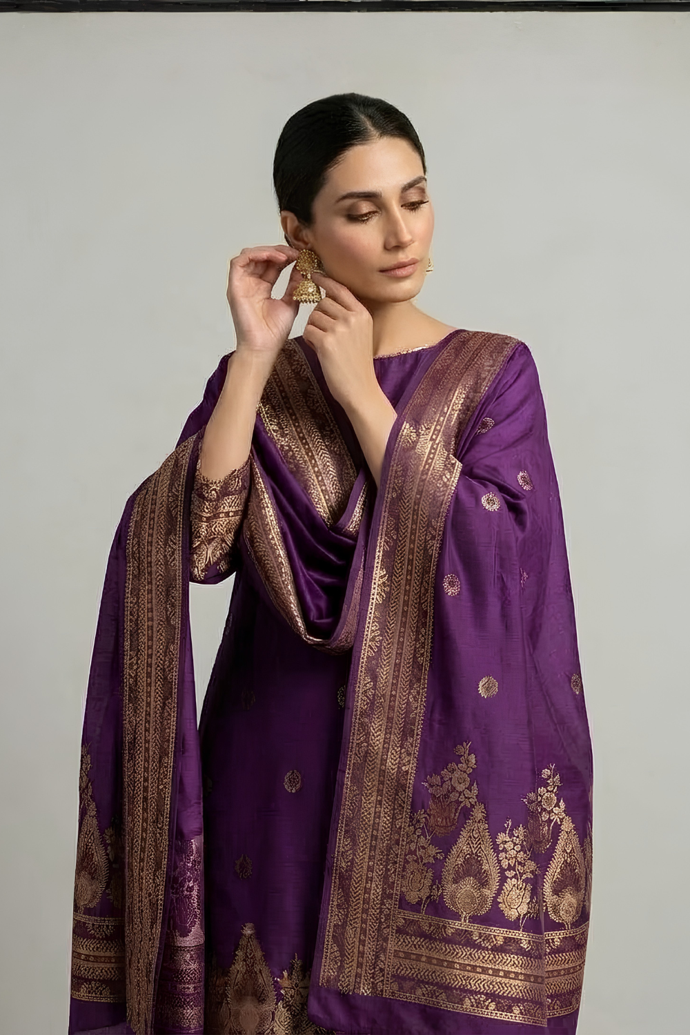 US-3PCS-1052 - Printed Jacquard Suit - Unstitched