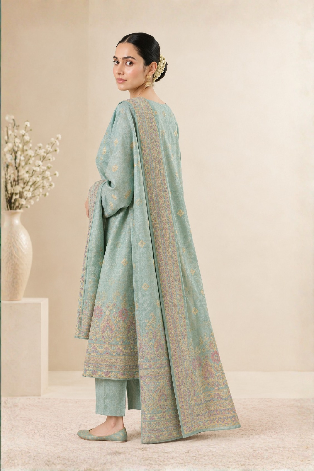 US-3PCS-1050 - Printed Jacquard Suit - Unstitched
