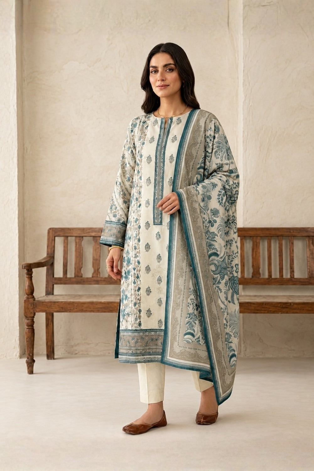 US-3PC-1037 - Cambric Printed Lawn - Unstitched