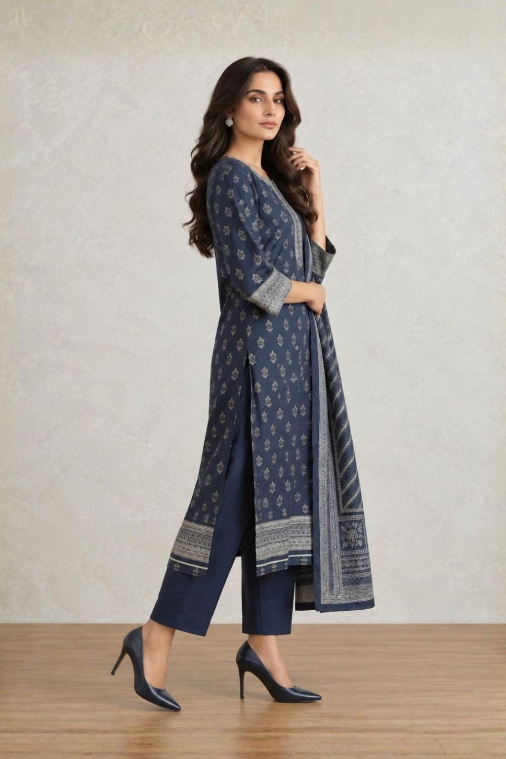 US-3PC-1042 - Cambric Printed Lawn - Unstitched