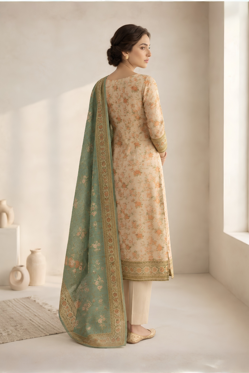 US-3PCS-1053 - Printed Zari Lawn - Unstitched