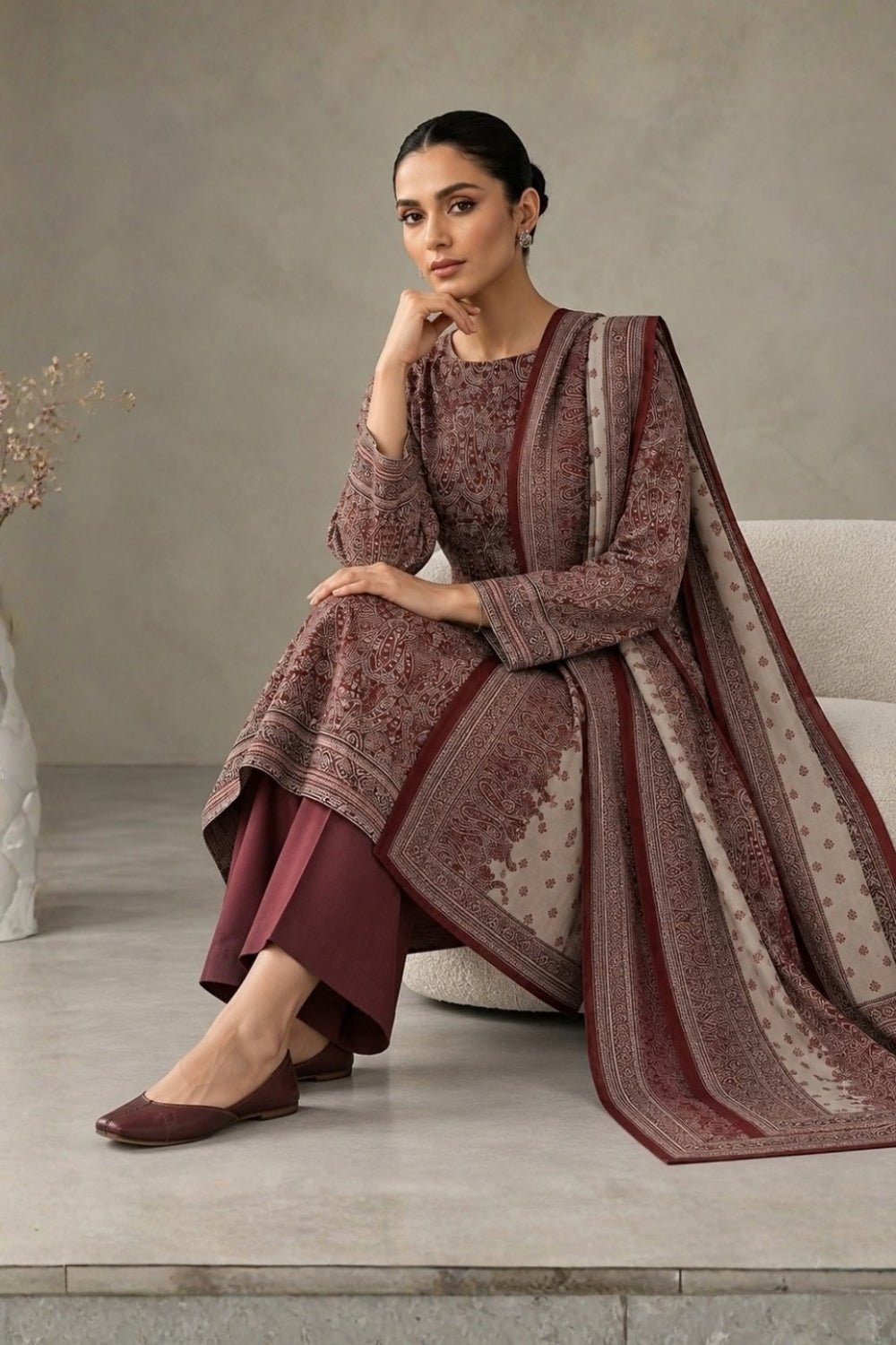 US-3PC-1041 - Cambric Printed Lawn - Unstitched