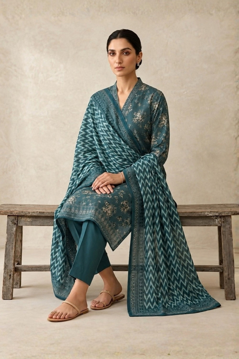 US-3PC-1040 - Cambric Printed Lawn - Unstitched