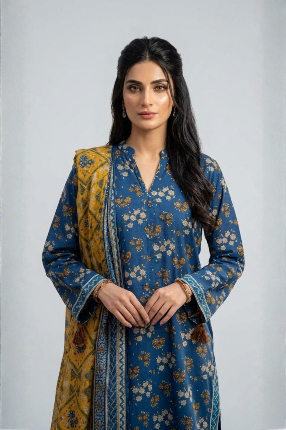 US-3PC-1019 - Printed Lawn Suit - Unstitched