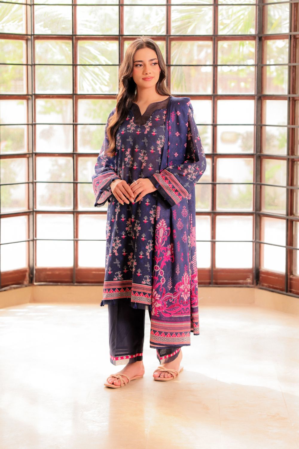 US-3PC-1024 - Printed Lawn Suit - Unstitched