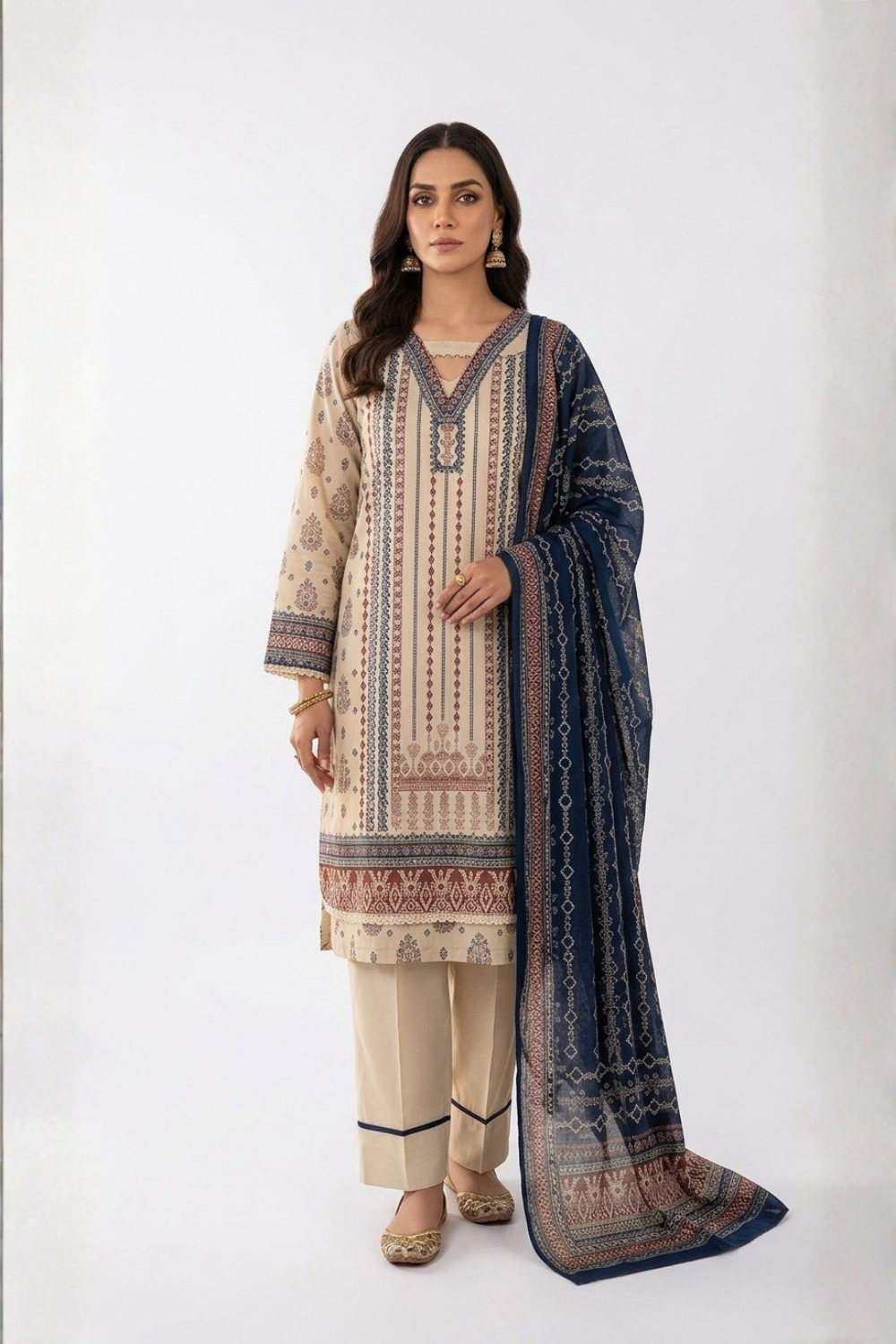 US-3PC-1035 - Printed Lawn Suit - Unstitched