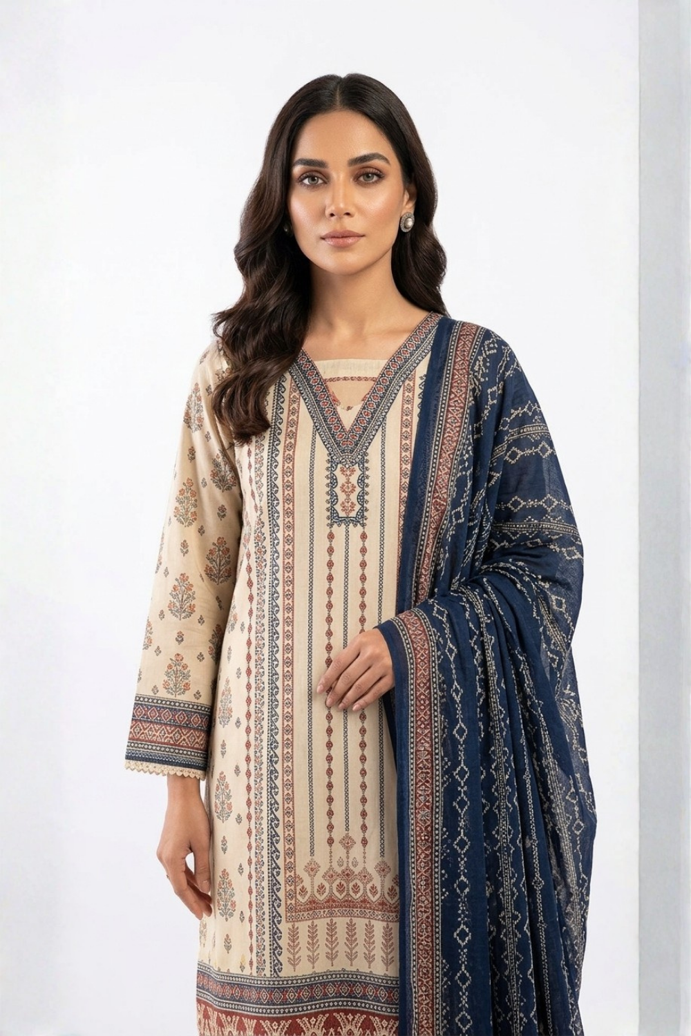 US-3PC-1035 - Printed Lawn Suit - Unstitched