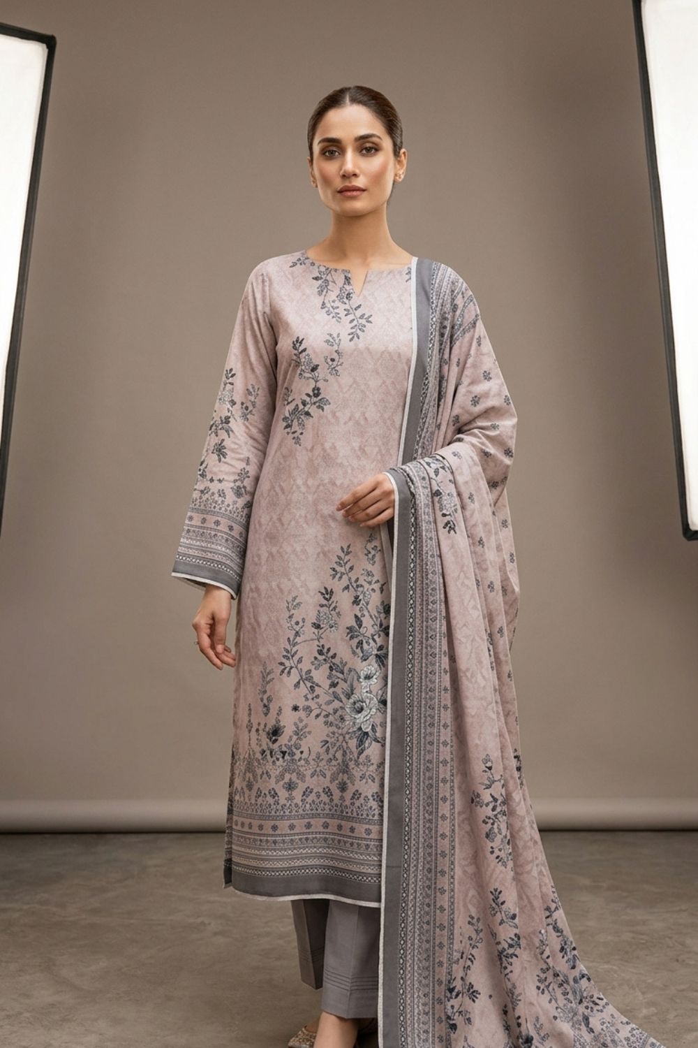 US-3PC-1012 - Printed Lawn Suit - Unstitched