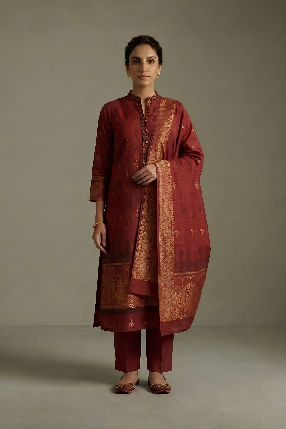 US-3PCS-1048 - Printed Jacquard Suit - Unstitched