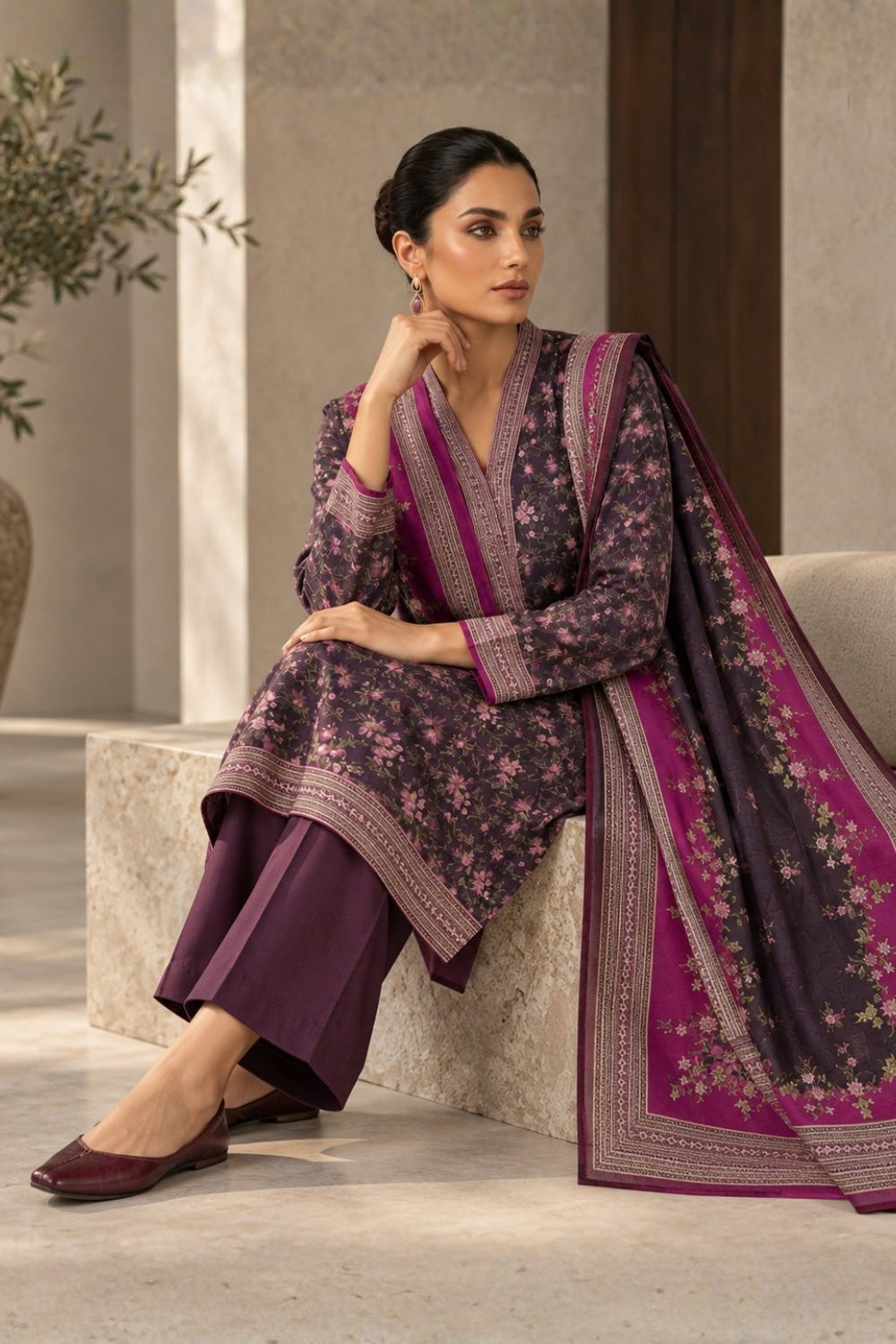 US-3PC-1038 - Cambric Printed Lawn - Unstitched