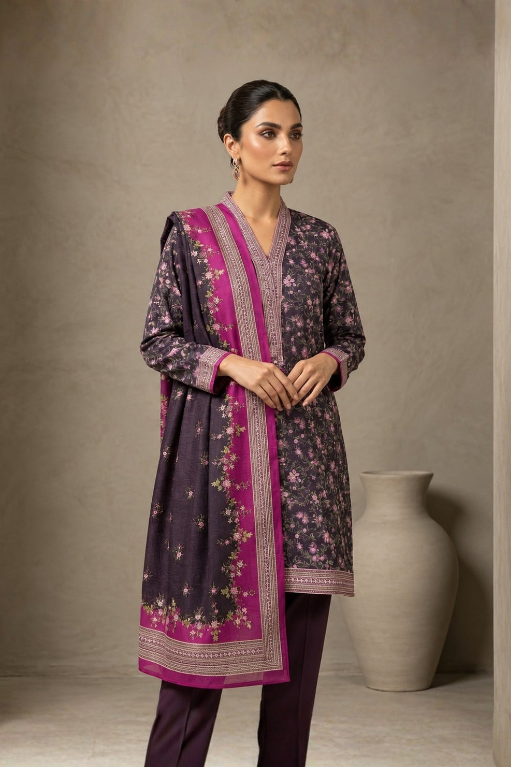 US-3PC-1038 - Cambric Printed Lawn - Unstitched