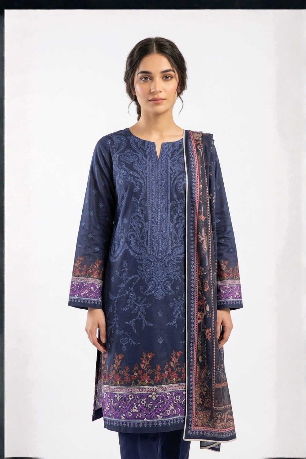 US-3PC-1001 - Printed Lawn Suit - Unstitched