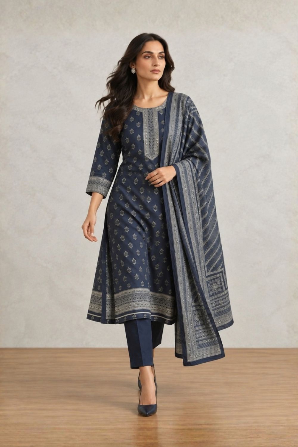 US-3PC-1042 - Cambric Printed Lawn - Unstitched