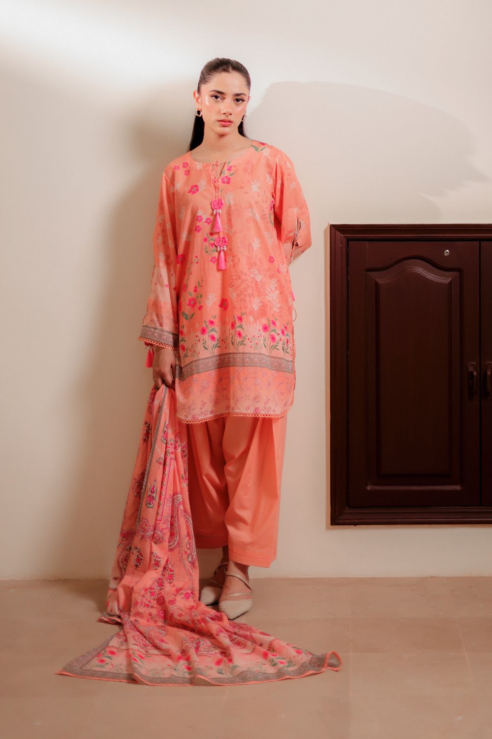US-3PC-1018 - Printed Lawn Suit - Unstitched