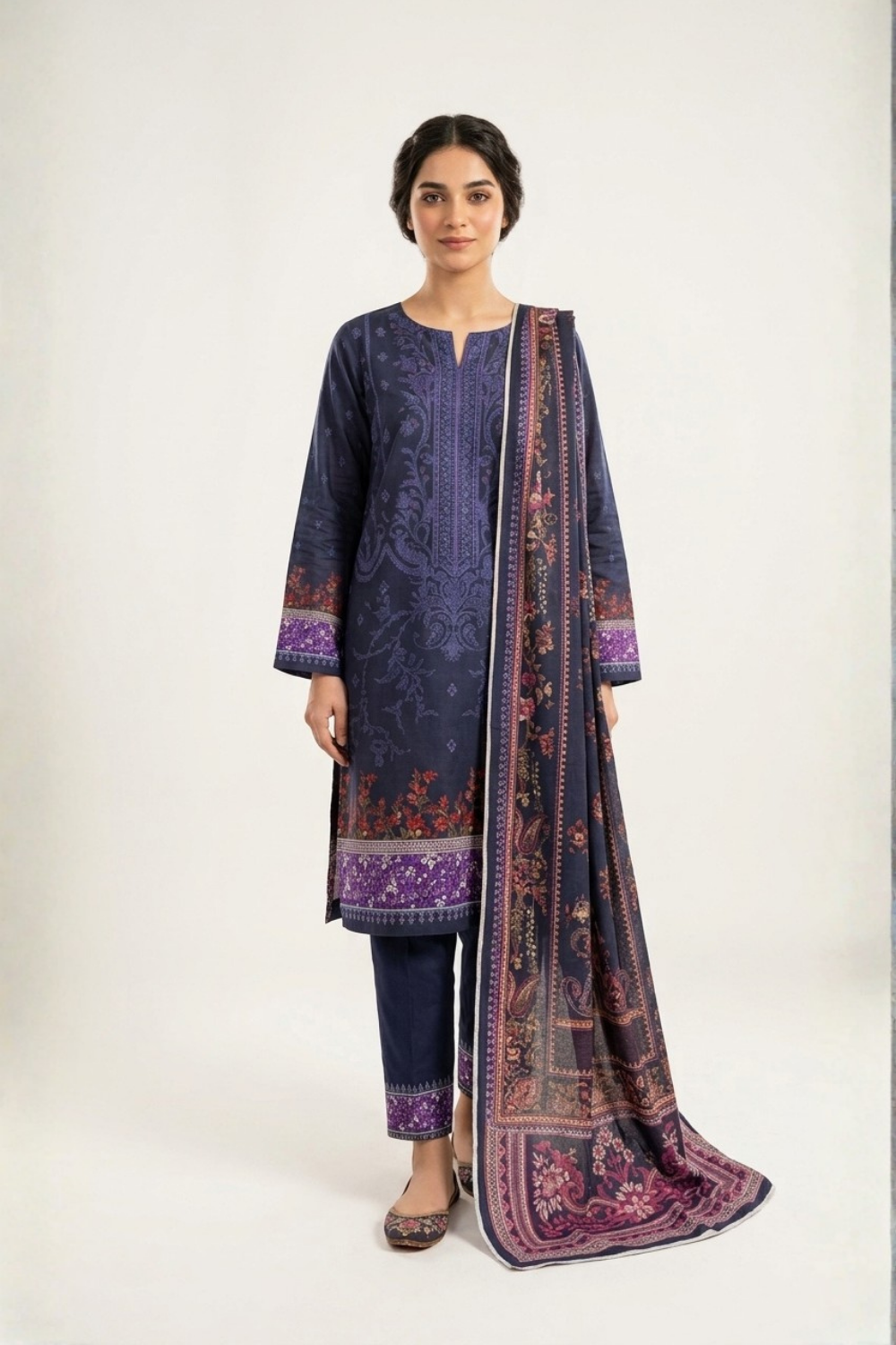 US-3PC-1001 - Printed Lawn Suit - Unstitched