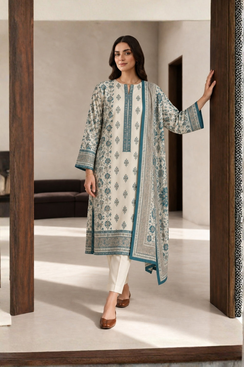 US-3PC-1037 - Cambric Printed Lawn - Unstitched