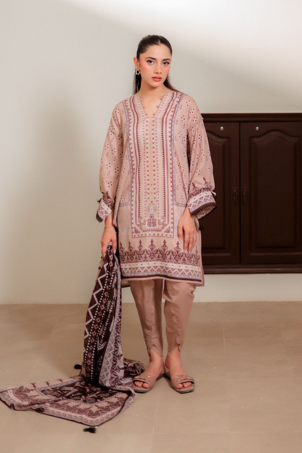 US-3PC-1036 - Printed Lawn Suit - Unstitched