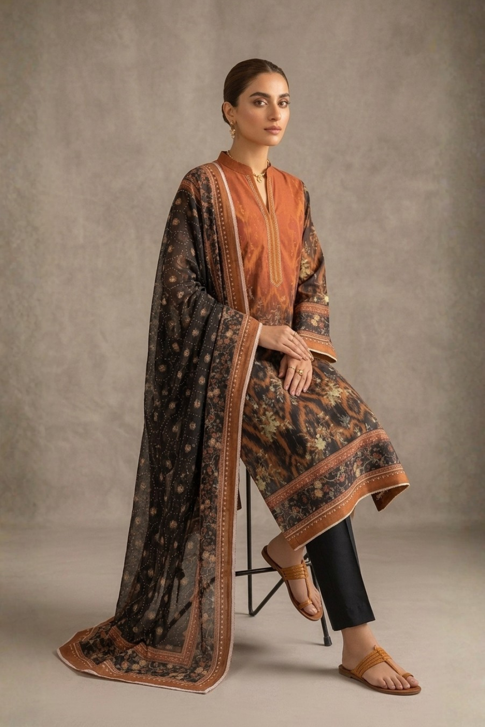 US-3PC-1005 - Printed Lawn Suit - Unstitched