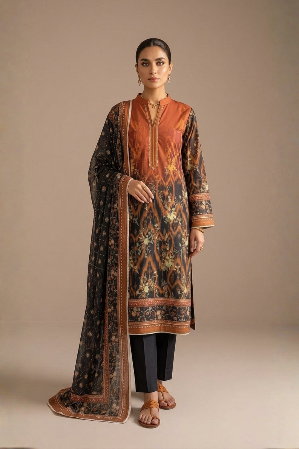 US-3PC-1005 - Printed Lawn Suit - Unstitched