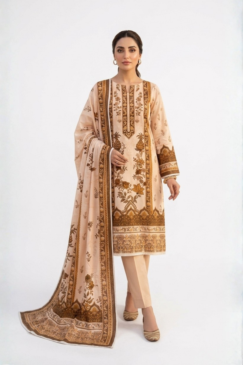 US-3PC-1007 - Printed Lawn Suit - Unstitched