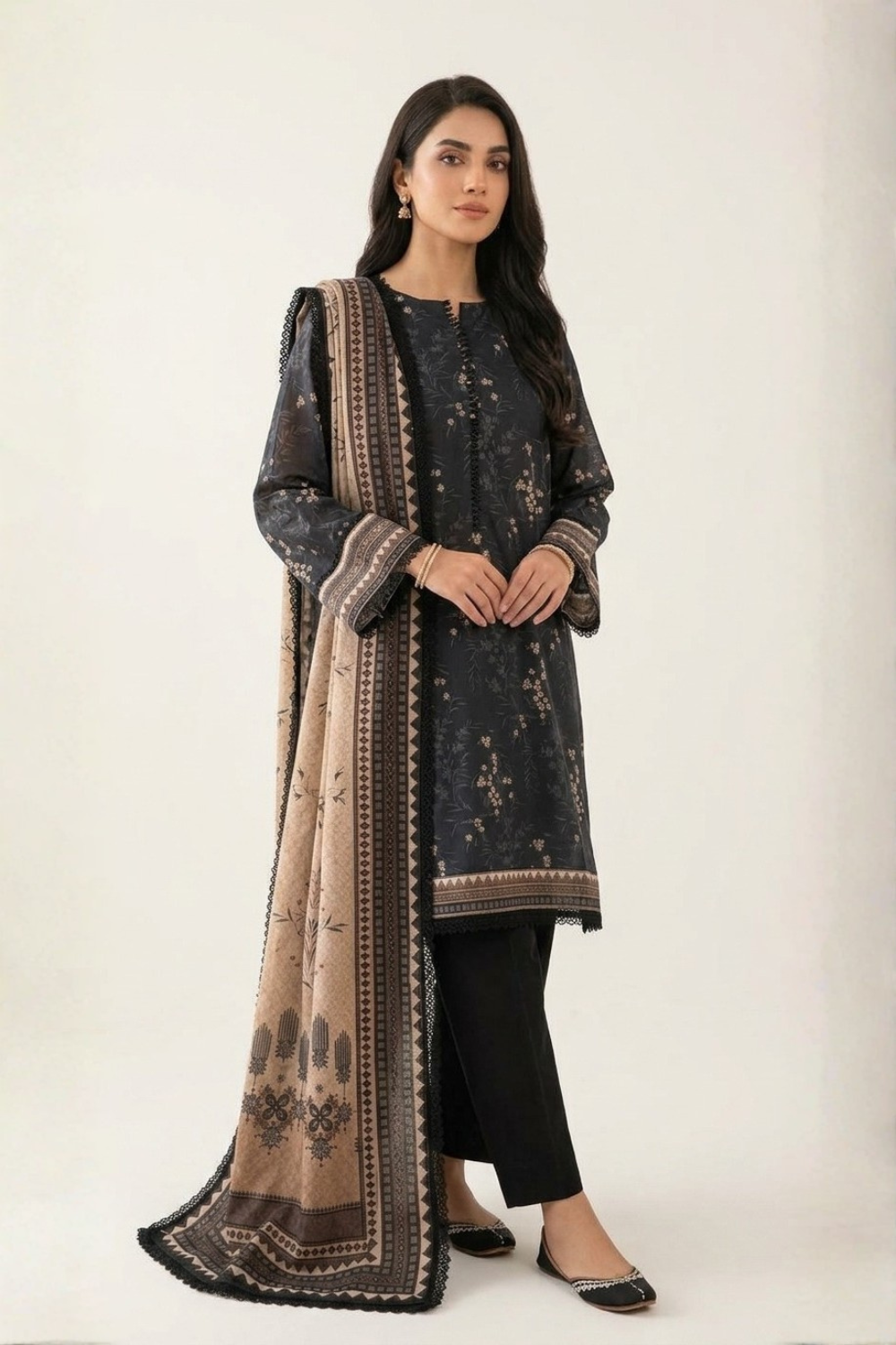 US-3PC-1025 - Printed Lawn Suit - Unstitched