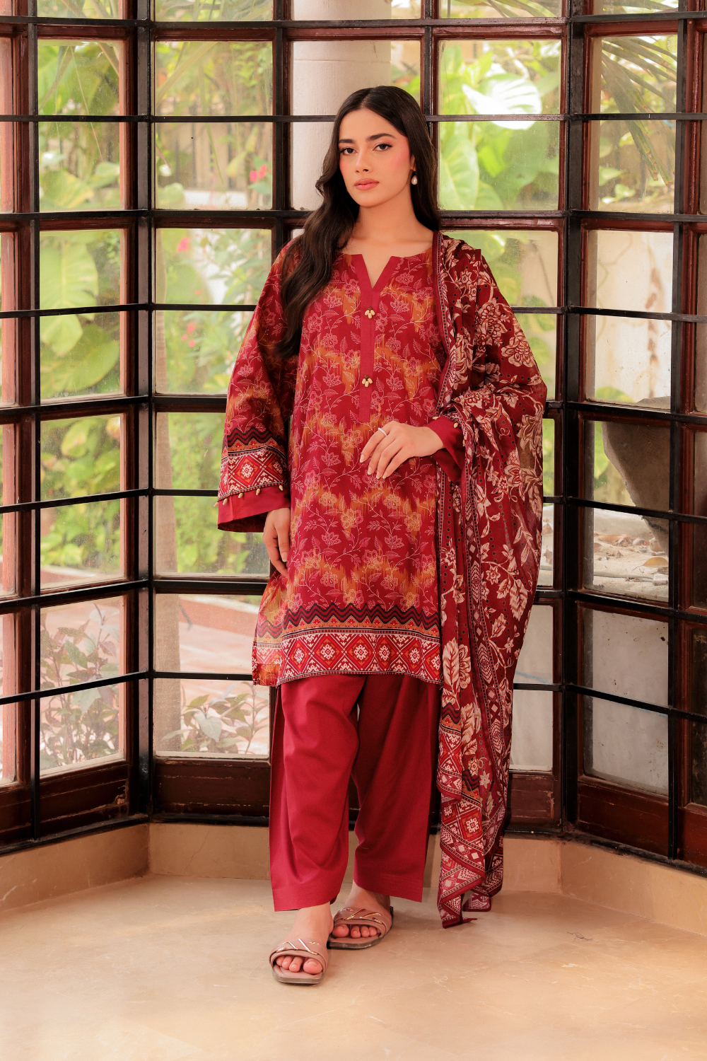 US-3PC-1015 - Printed Lawn Suit - Unstitched