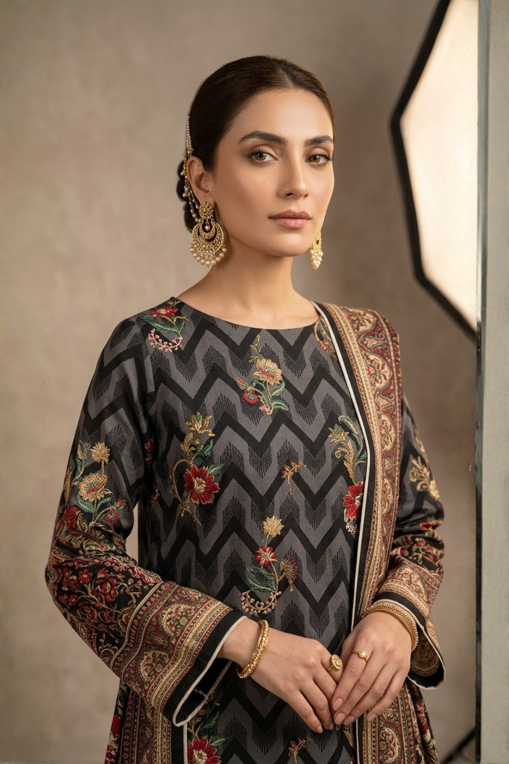 US-3PC-1009 - Printed Lawn Suit - Unstitched