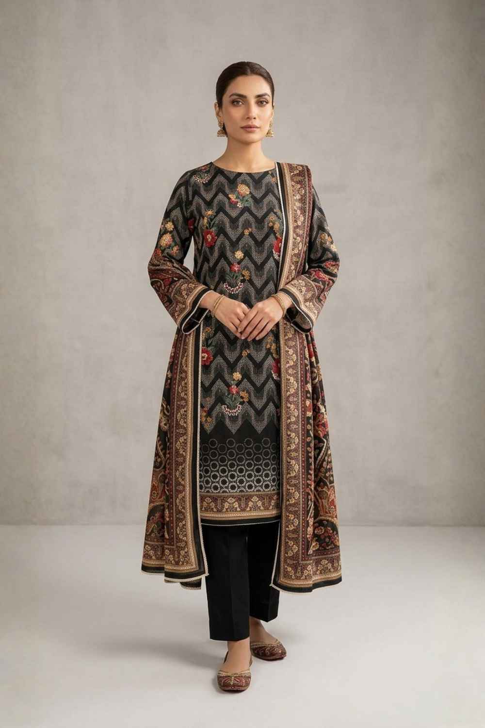 US-3PC-1009 - Printed Lawn Suit - Unstitched
