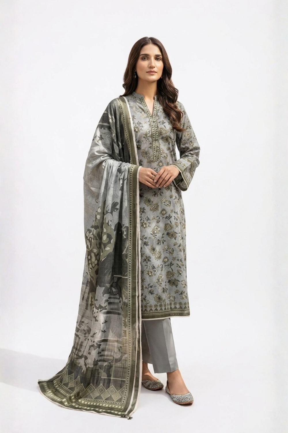 US-3PC-1011 - Printed Lawn Suit - Unstitched