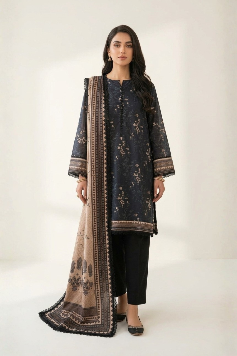 US-3PC-1025 - Printed Lawn Suit - Unstitched