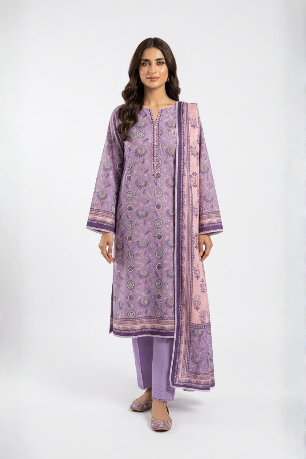 US-3PC-1013 - Printed Lawn Suit - Unstitched