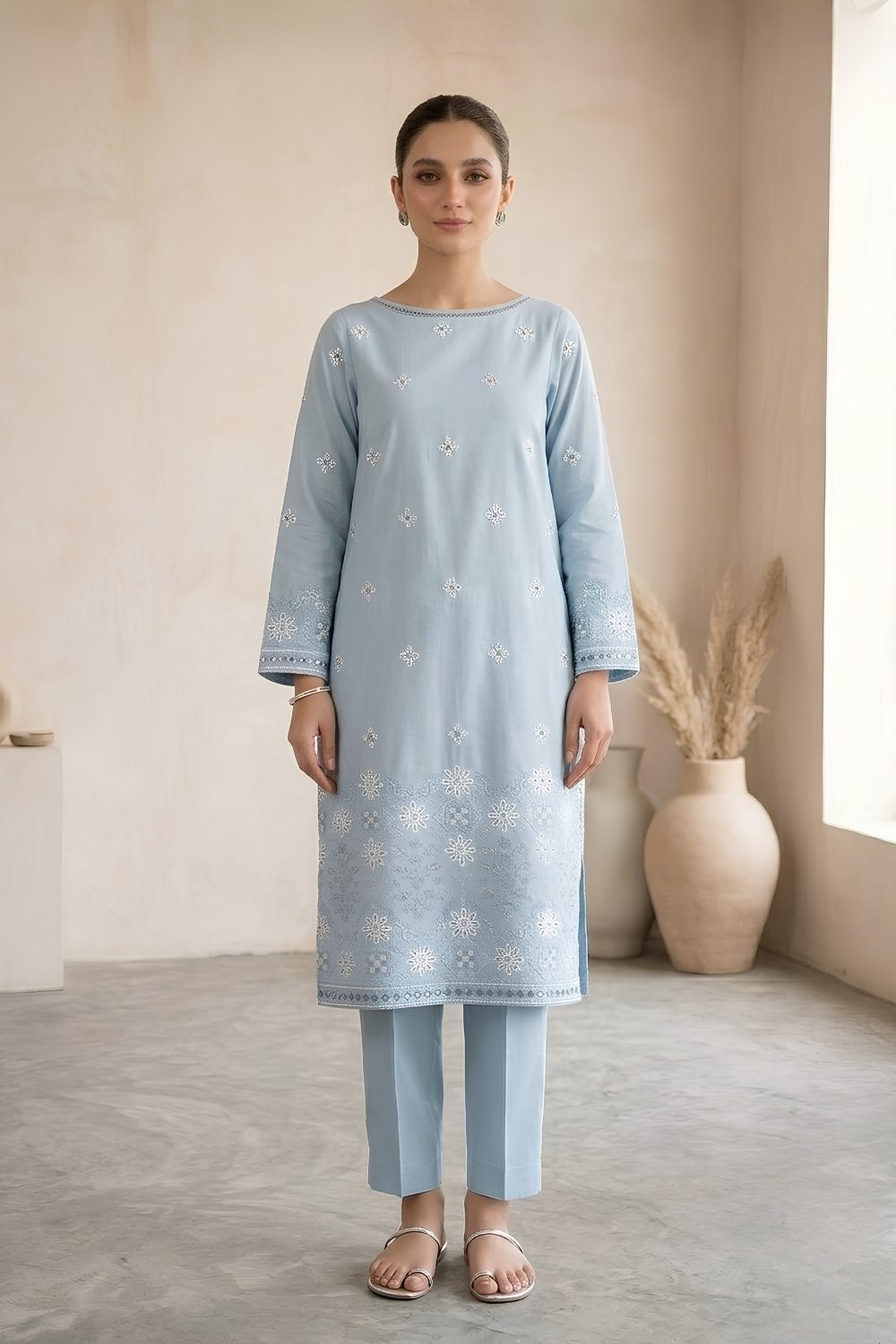 US-2PCS-1057 - Embroidered Lawn Suit - Unstitched
