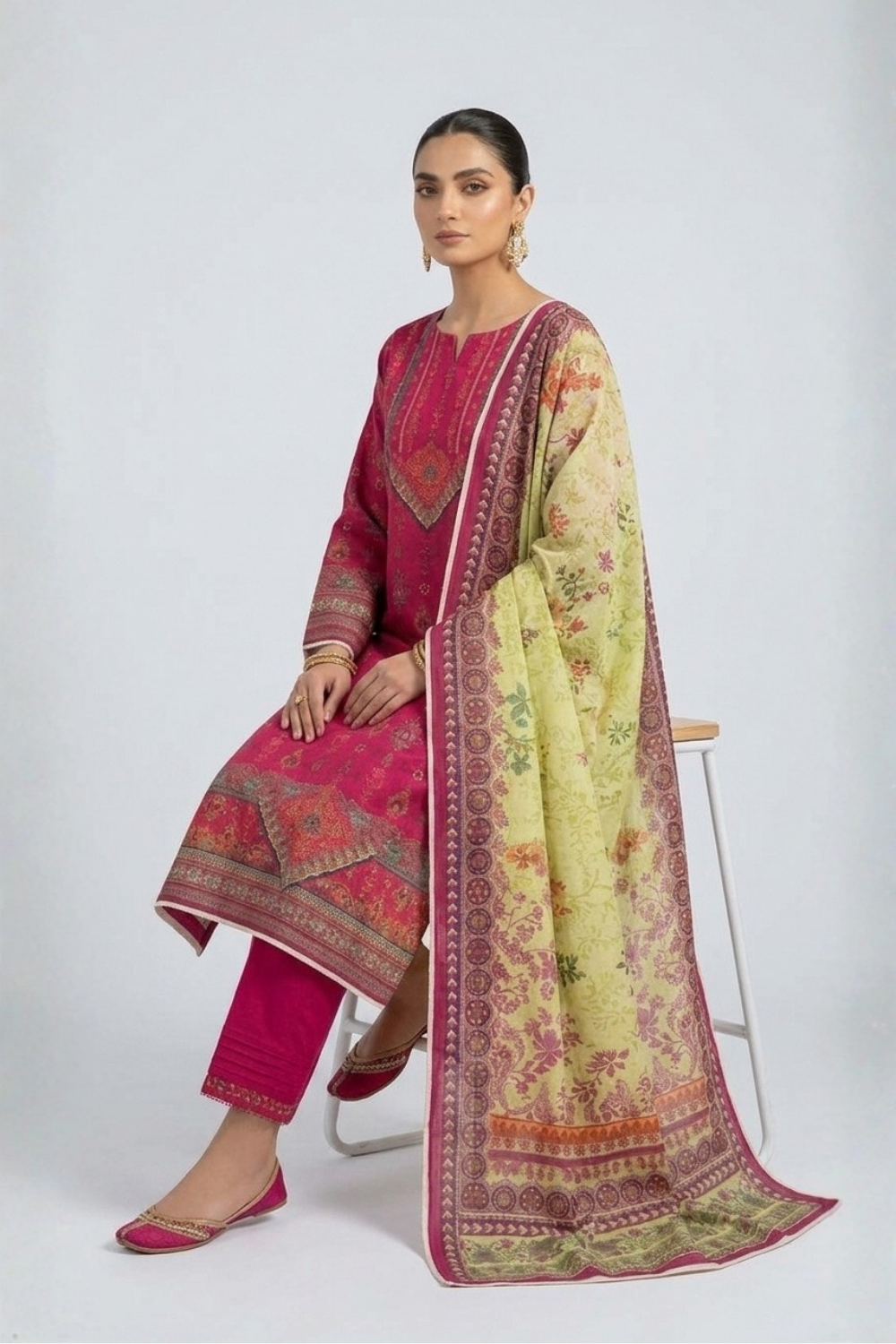 US-3PC-1014 - Printed Lawn Suit - Unstitched