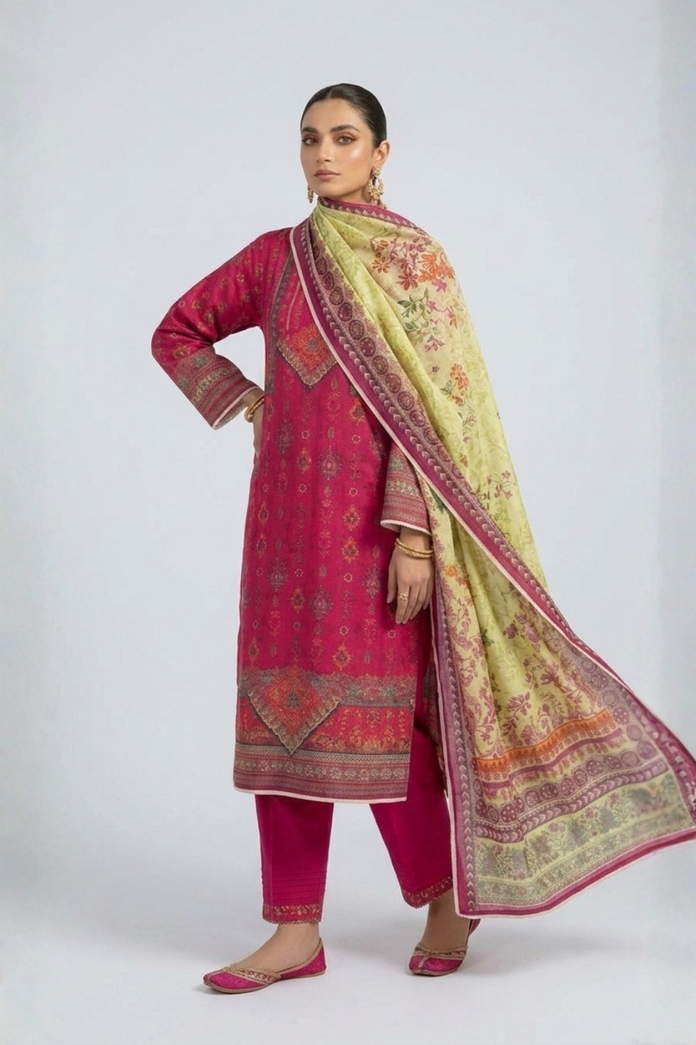 US-3PC-1014 - Printed Lawn Suit - Unstitched