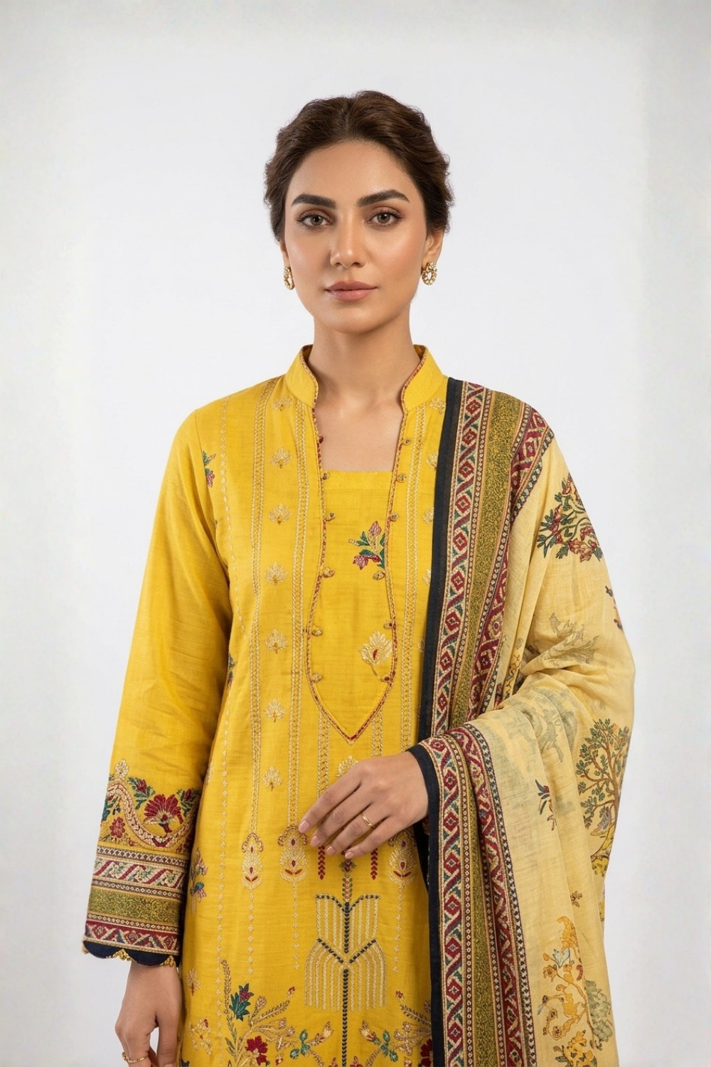 US-3PC-1016 - Printed Lawn Suit - Unstitched