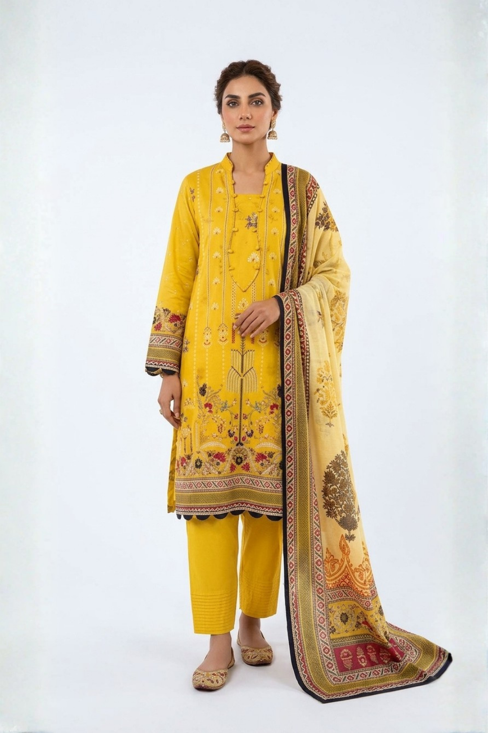 US-3PC-1016 - Printed Lawn Suit - Unstitched