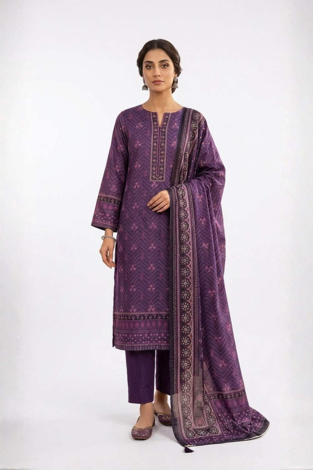 US-3PC-1017 - Printed Lawn Suit - Unstitched