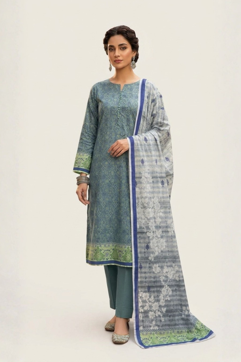 US-3PC-1029 - Printed Lawn Suit - Unstitched