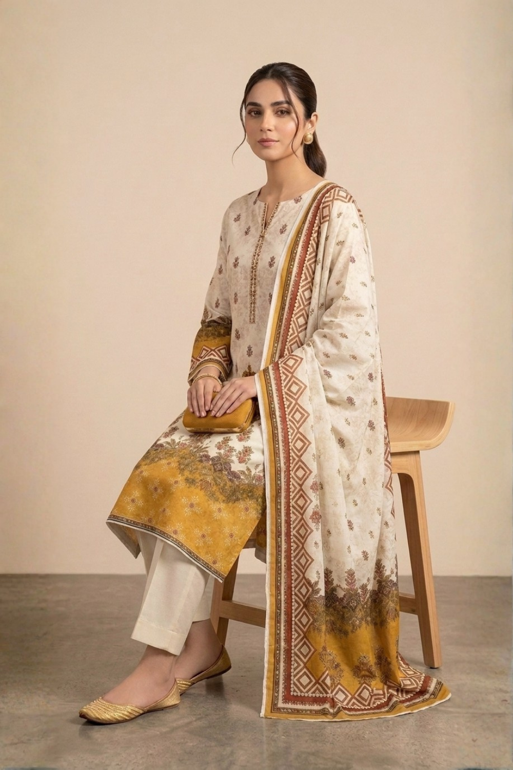US-3PC-1021 - Printed Lawn Suit - Unstitched