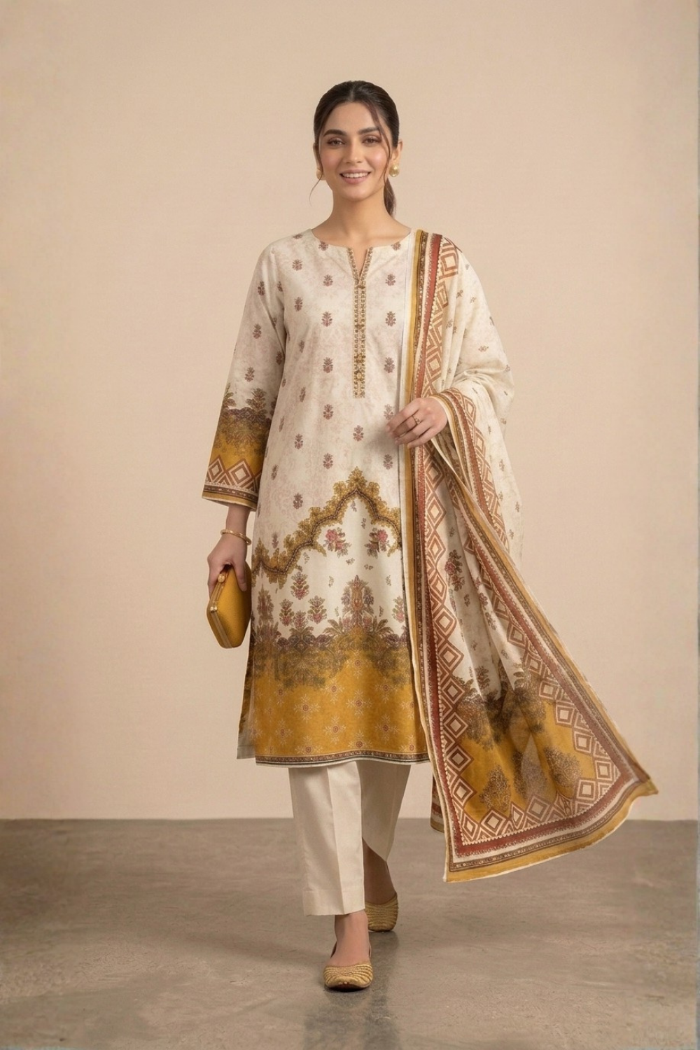 US-3PC-1021 - Printed Lawn Suit - Unstitched