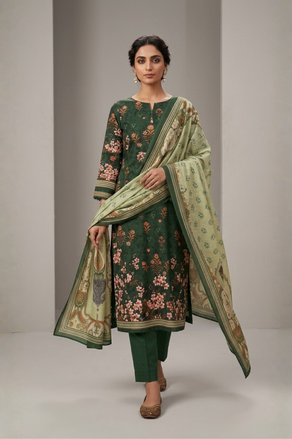 US-3PC-1022 - Printed Lawn Suit - Unstitched