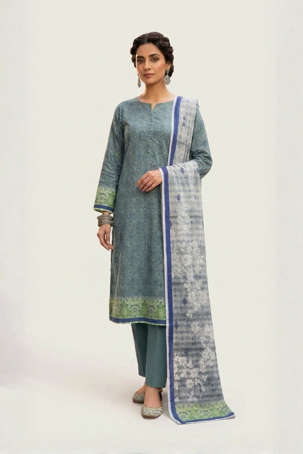 US-3PC-1029 - Printed Lawn Suit - Unstitched