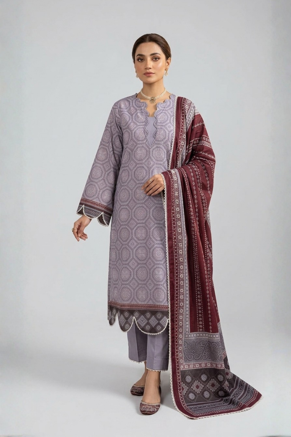 US-3PC-1033 - Printed Lawn Suit - Unstitched