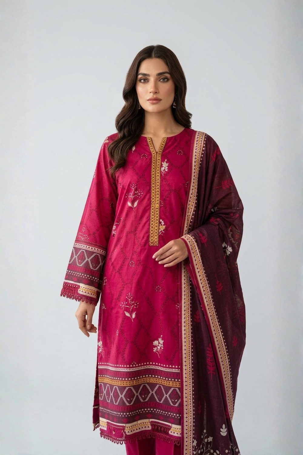 US-3PC-1034 - Printed Lawn Suit - Unstitched
