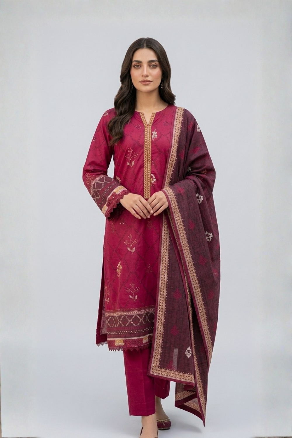 US-3PC-1034 - Printed Lawn Suit - Unstitched