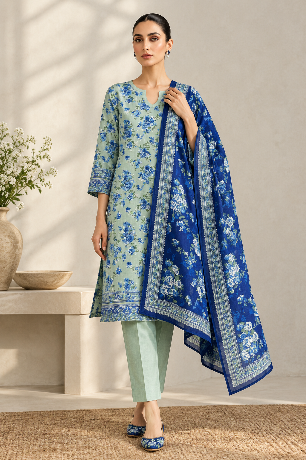 US-3PC-1047 - Khaddar Printed - Unstitched