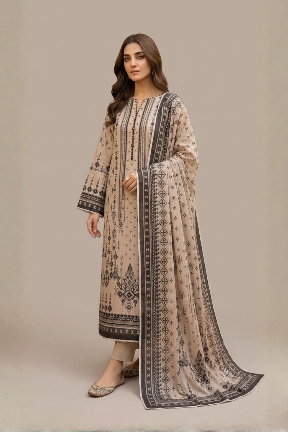 US-3PC-1006 - Printed Lawn Suit - Unstitched